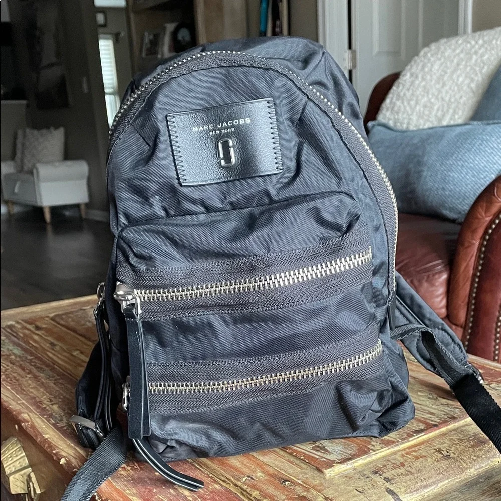 Marc Jacobs Black Nylon Backpack with Silver Accents